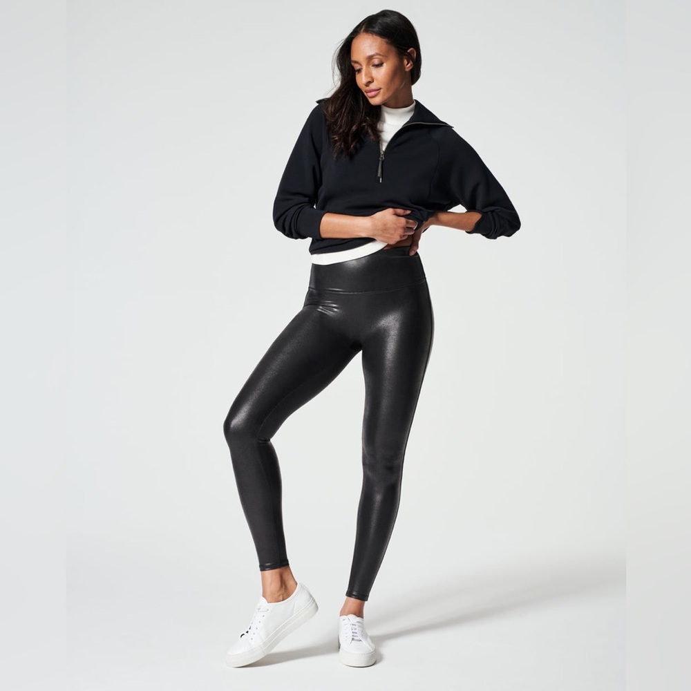SPANX Small Faux Leather Glossy Black Leggings SPANXshape